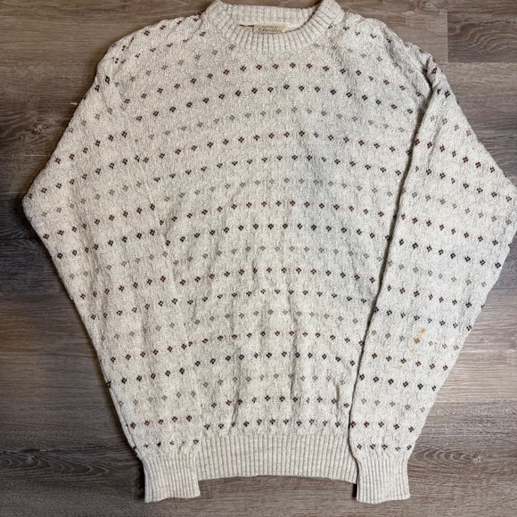 St. John's Bay Other - St Johns Bay Mens Sweater M L Cream Geometric Pattern Long Sleeve Crew Neck